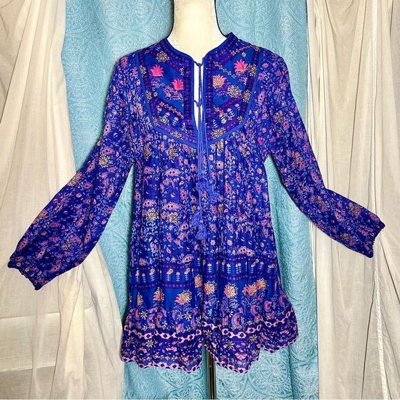 NWT Blue Boheme Sienna Printed Short Dress Indigo OSFM - Picture 2 of 6